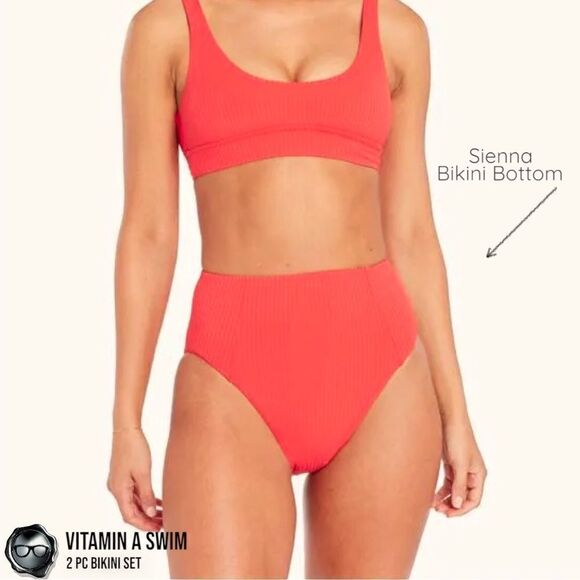 VITAMIN A SWIM BIKINI SET: CHERYL TOP + SIENNA HIGH WAIST BOTTOM IN MARISOL RED - Picture 10 of 15